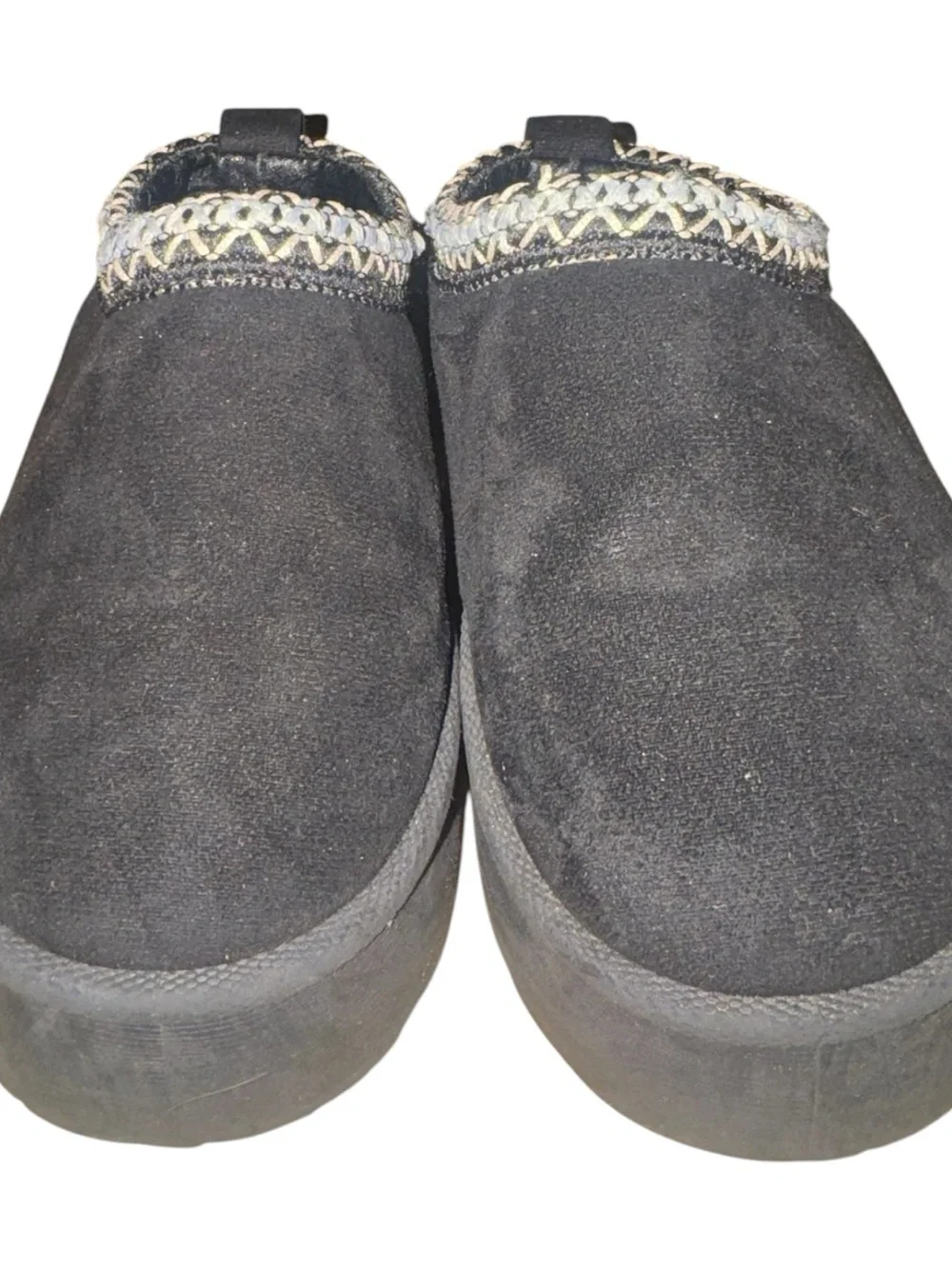 Kids Mudd Black Suede-Look Slip-On Clogs with Braided Trim